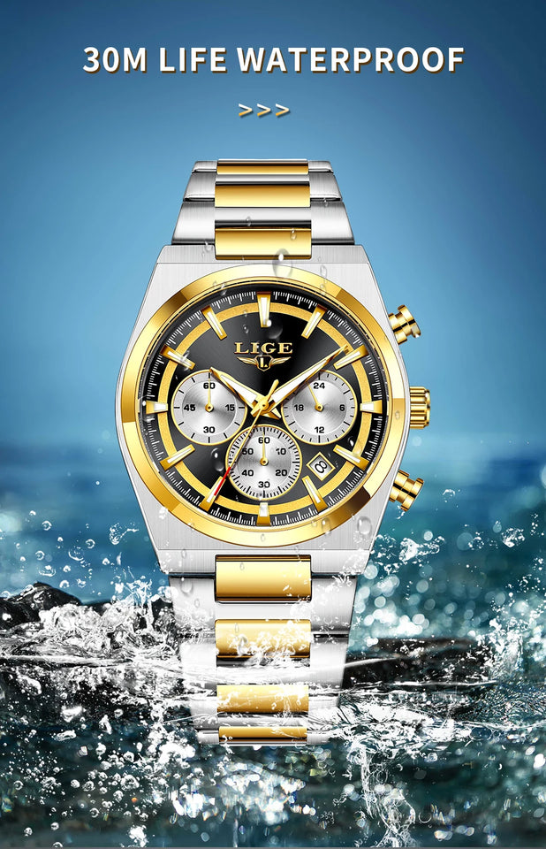 LIGE Top Luxury Man Quartz Watch Waterproof Luminous Date Chronograph Watches For Men Stainless Steel Fashion Men's Watch Reloj