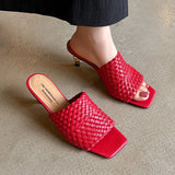 Summer Sandals Women Concise Style Slippers Weave Sandals for Girls Sexy Kitten Heel Elegant Dress Party Wedding  Sandalias
