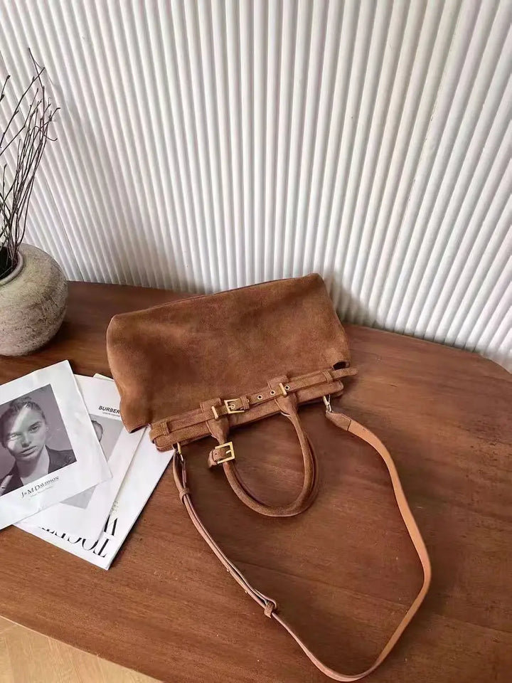 Winter Matte Coffee Camel Grey Large Tote Russian Style Real Suede Cow Leather Women Handbag Nubuck Commuter Office Shoulder Bag