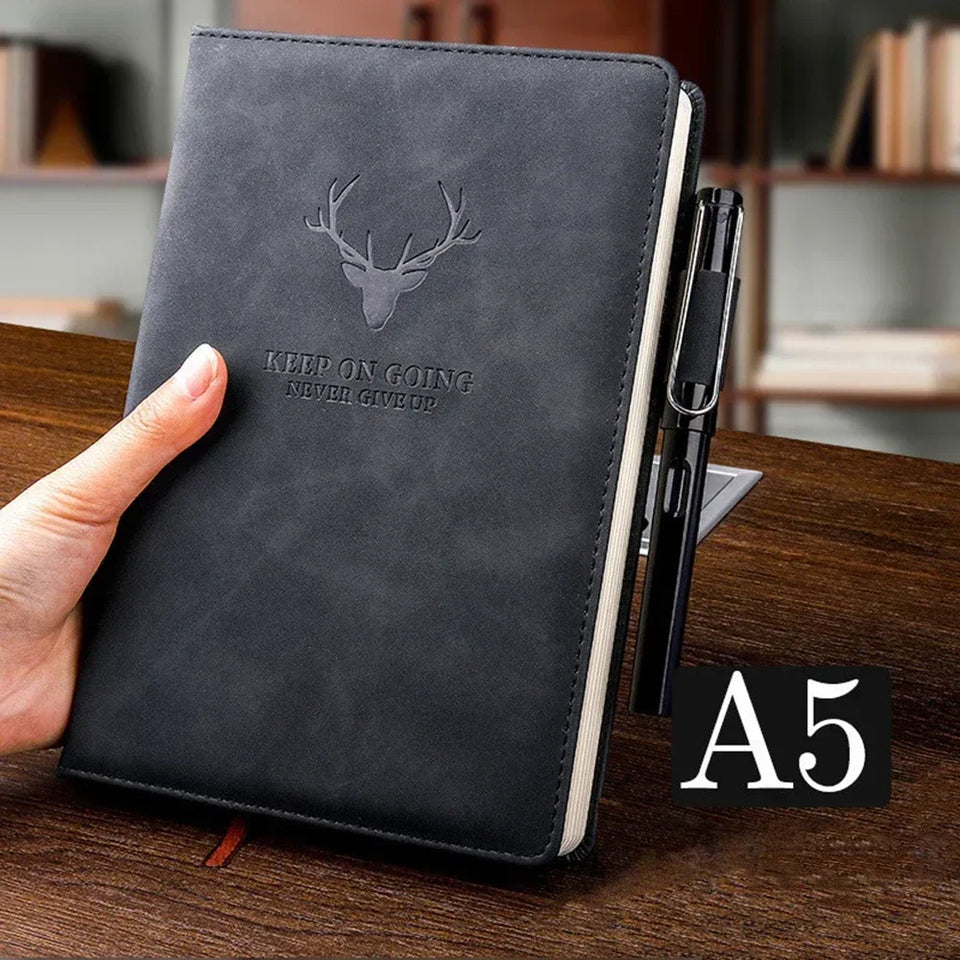 A5 Notebook Student Planning Efficiency Book Business Office Work Conference Notepad 360 Pages 100GSM Font Leather Cover