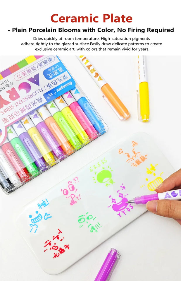 GuangNa 12 Colors/box Direct Liquid Hardhead High-gloss Acrylic Marker, for Student Notebook Writing, DIY Painting Graffiti