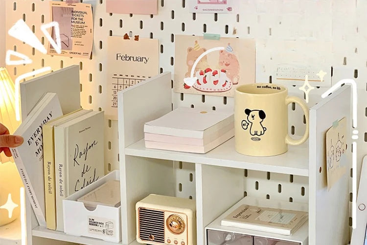 Ins Kawaii Desktop Storage Rack Bookshelf DIY Desk Holder Office Desk Organizer Student Combination Cabinet Storage Display Rack