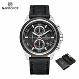Original NAVIFORCE Business Luxury Leather Strap Men Watches Sports Chronograph Watch for Man 3ATM Waterproof Quartz Wristwatch