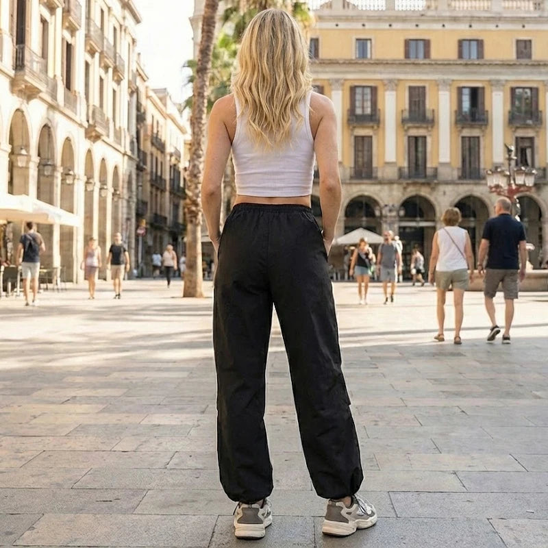 Willshela Women Fashion Parachute Cargo Pants Vintage Jogging Trousers High Elastic Waist Female Chic Lady Boot Cut