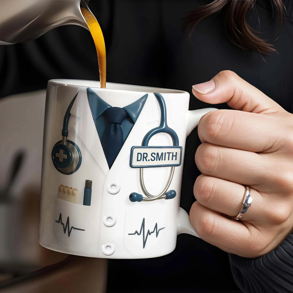 3D Stethoscope & Heartbeat Pattern - Personalized Doctor Name Gift for Medical Professionals,hospital office coffee mug
