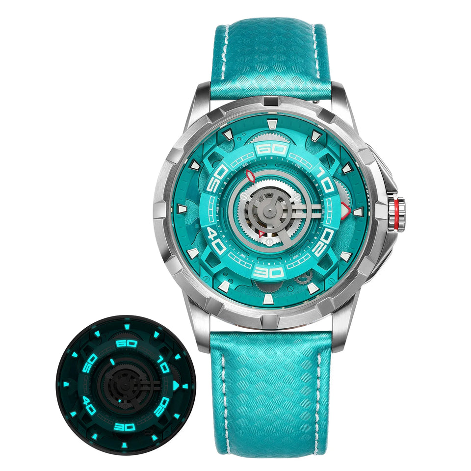 BERNY Automatic Men's Skeleton Watch 5ATM Luminous Sapphire Exhibition 3D Dial 316L Steel MIYOTA 82S0 Mechanical Watches for Men