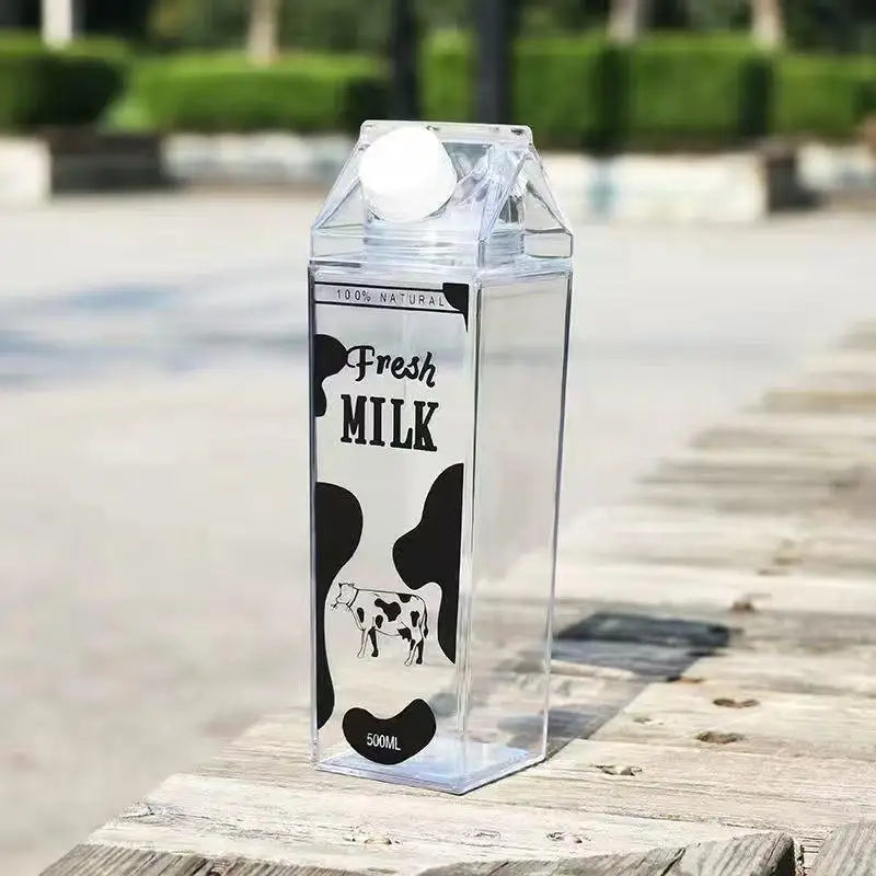 500/750/1000ML Milk Bottle Water Box Square Coffee Juice Tea Cup Transparent Milk Storage For Outdoor Sports Camping Gym
