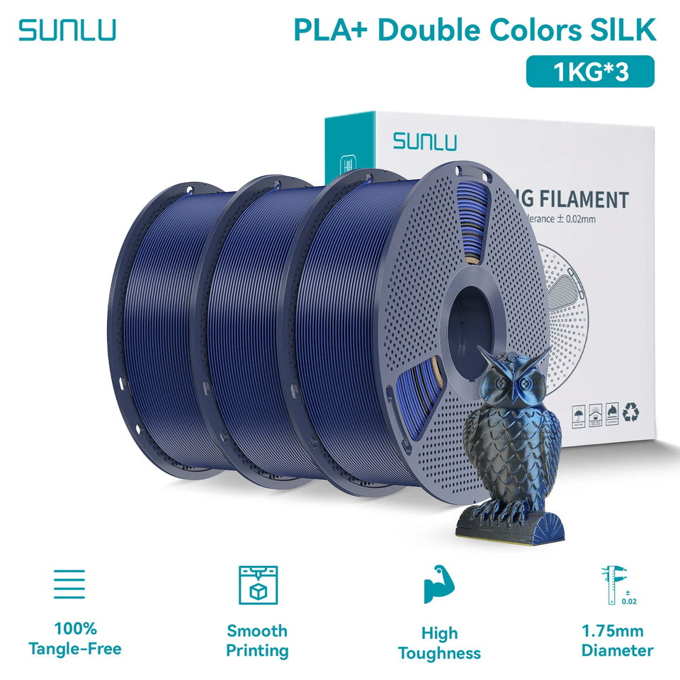 SUNLU Silk PLA PLUS 3D Filament 1.75mm Double Colors Silk Textures Pla+ Gradient Colors Filament for Most FDM 3D Printer 3KG