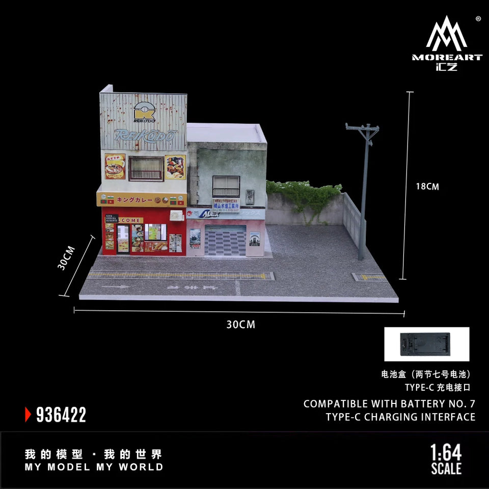 Diorama 1/64 Car Parking Lot with LED Lighting Japanese Commercial Building Model Scene Garage Display Model US