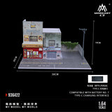 Diorama 1/64 Car Parking Lot with LED Lighting Japanese Commercial Building Model Scene Garage Display Model US