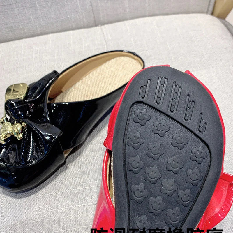 Women Slippers Gold Chain Bear Half Slippers Female Flats Sandals Brand Mullers Plus Size Summer Women Shoes Fashion Bow Slipper