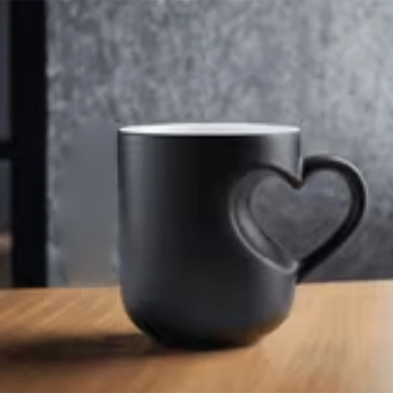 Heat Sensitive Color Changing Heart Handle Mug Strange Rare Mate Couple Valentine's Day Wedding Coffee Mug Cup Festival Gifts