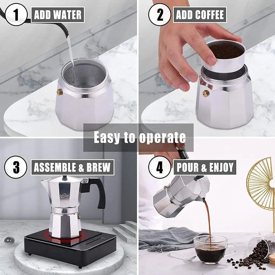 Mocha Coffee Pot Stovetop Espresso Maker Aluminum Silver Coffee Percolator Home Hand-brewed Octagonal Moka Pot Kitchen Utensils