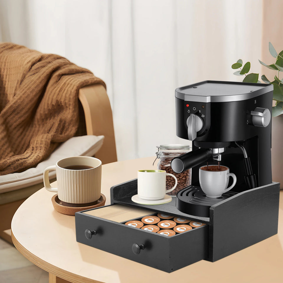 Capsule Coffee Display Rack Storage Coffee Bar Organizer with Drawer Wood Coffee Station Organizer Coffee Machine Base Drawer