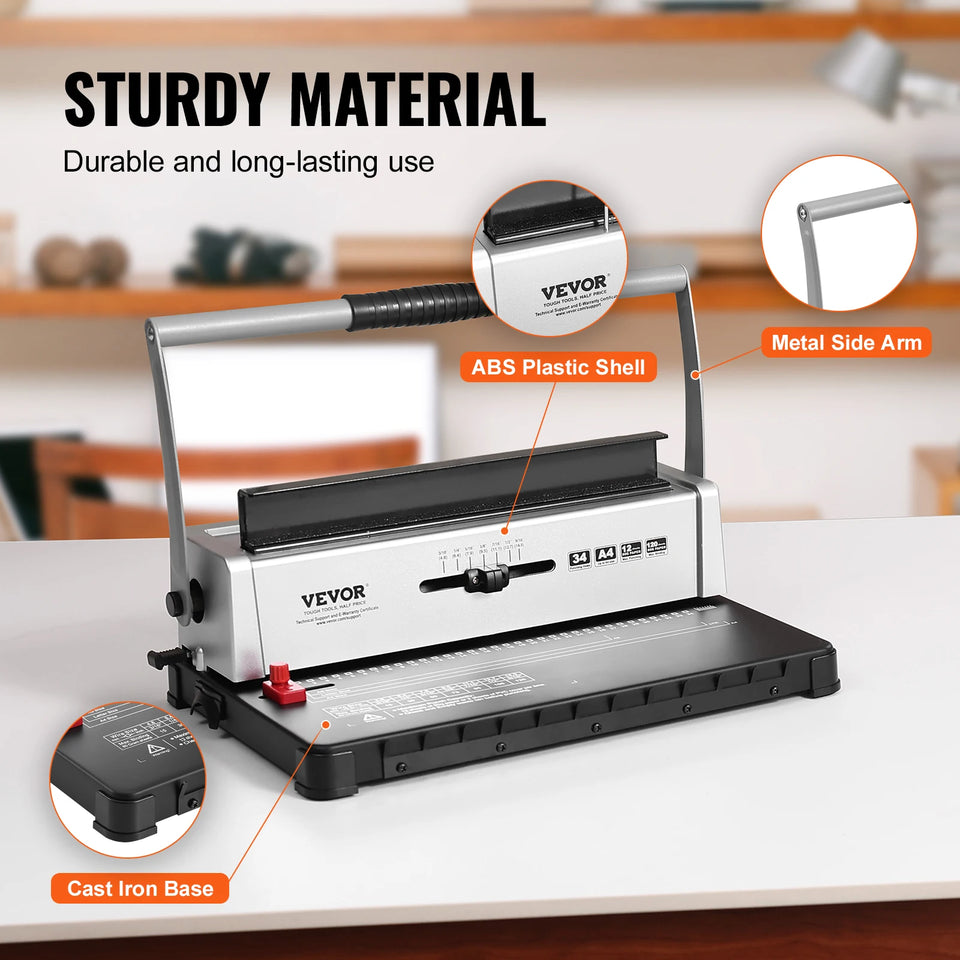 SucceBuy Coil Spiral Binding Machine Manual Book Maker 34-Holes Binding 120 Sheets Punch Binder w/ Adjustable Coil Binding Spine