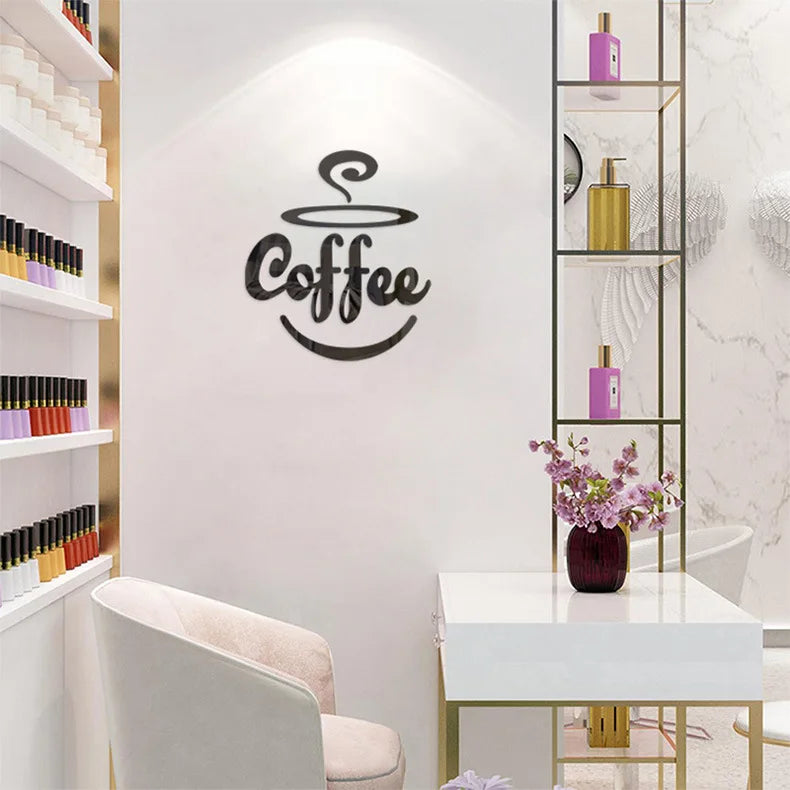 New Creative Acrylic Mirror Coffee Cup Wall Paste Living Room Bedroom Background Wall Decoration Self-adhesive Mirror
