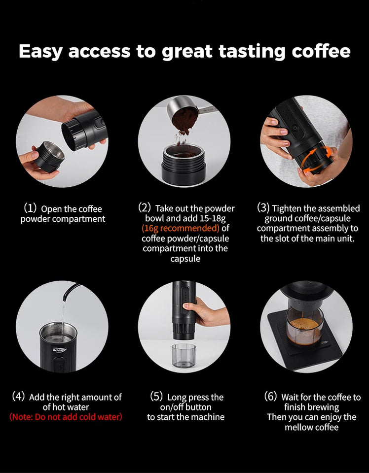IKAPE Portable Coffee Machine Fit Capsules Ground Coffee Handheld Coffee Maker Manually For Camping Hiking No Heating Function