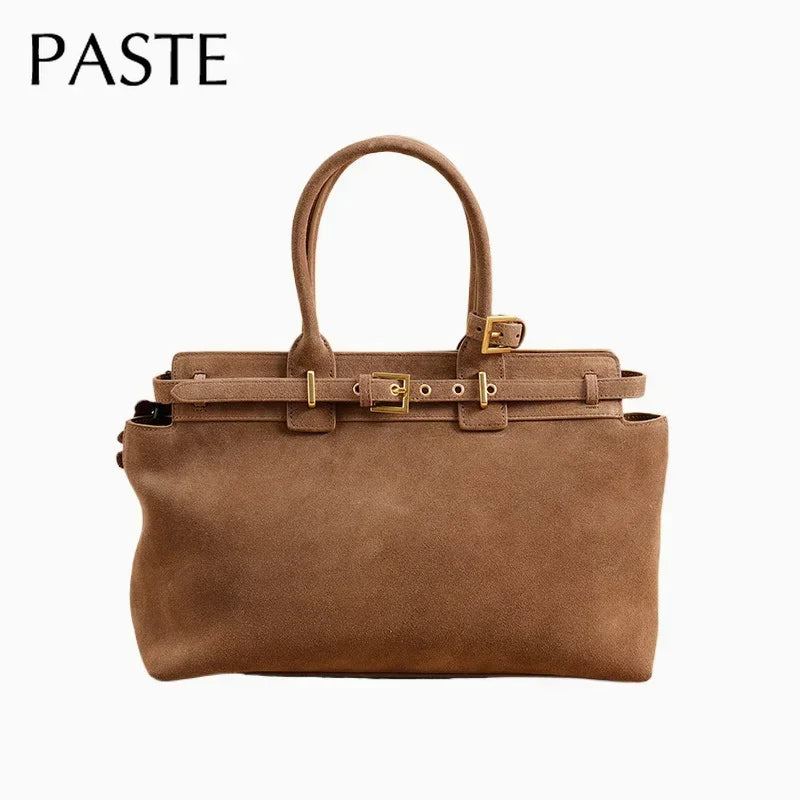 Winter Matte Coffee Camel Grey Large Tote Russian Style Real Suede Cow Leather Women Handbag Nubuck Commuter Office Shoulder Bag