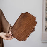 Retro Walnut Tea Tray Wooden Round Serving Platter Tray Leaf Storage Wooden Tea Tray Plate Tea
