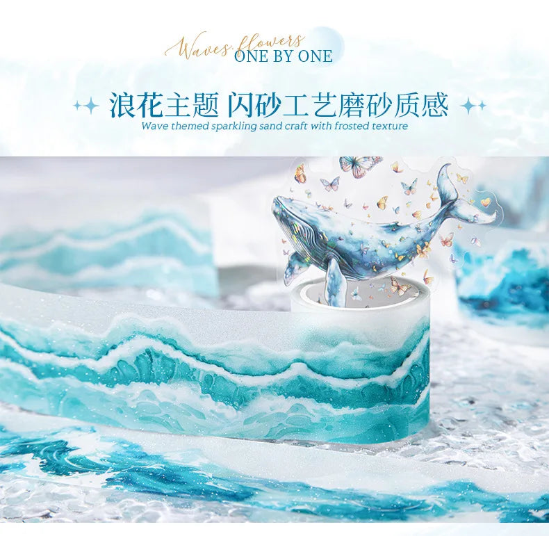 Mr. Paper, 200cm/roll, Wave Themed Material Tape, Decorative Collage Scrapbook, Photo Frame, Phone Case, Notebook, Water Cup
