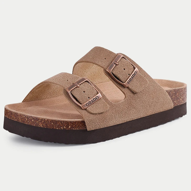 Gacimy Women Fashion Thick Sole Leather Clogs Slippers Classic Women's Mules Cork Clogs Slipper Outdoor Deep Heels Shoes Sandal