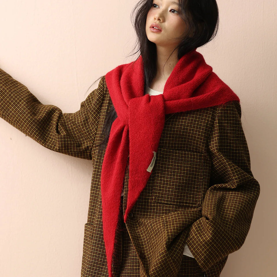 Korean Knitted Wool Triangle Scarf Solid Knitted Shawl Autumn Winter Scarf Women Neck Protection Neckerchief Triangle Scarf