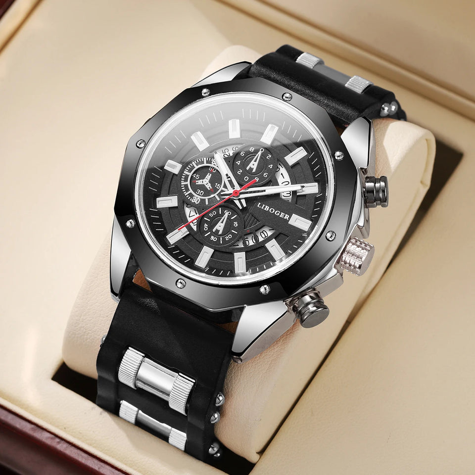 Men's Sports Watch Fashion Silicone Band Quartz Watches With Date Calendar