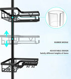 4-Tier Stainless Steel Adjustable Shower Caddy Tension Pole for Bathroom Organization, Rustproof Black