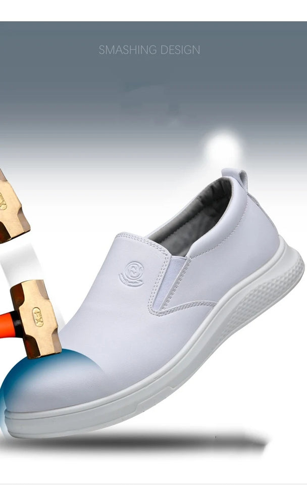 New microfiber leather PU sole anti-static white protective anti-smash anti-puncture safety shoes breathable non-slip work shoes