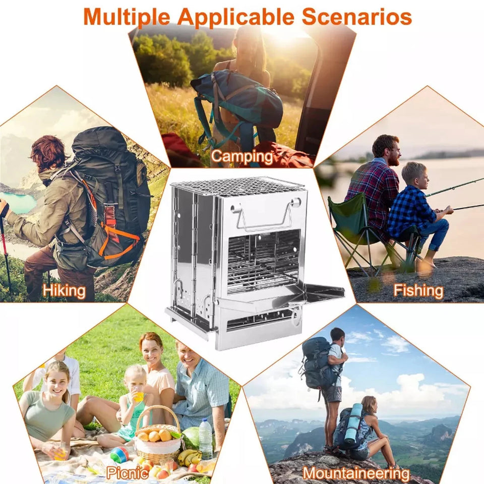 Stainless Steel Wood-burning Stove Lightweight Compact Camping Stove Portable Folding Wood Stove For Outdoor Camping Hiking