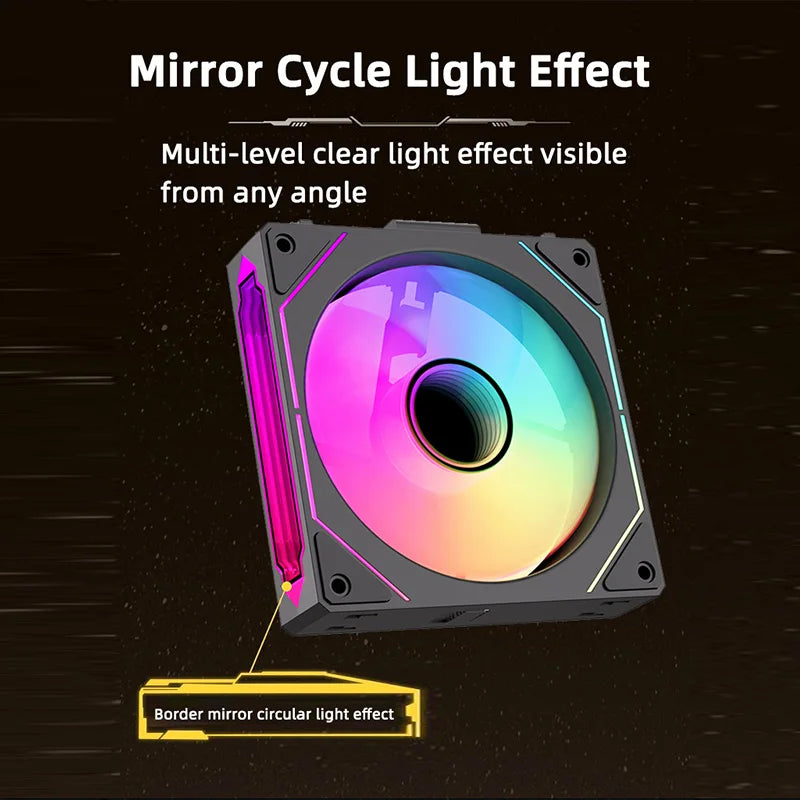 COOLCIRC PC Case Fan 120mm ARGB  Mirror Cycle Light Effect CPU Cooler Fan 4PIN PWM 58.36CFM Fan for Computer Water Cooler