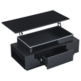 KOMHTOM Black height adjustable coffee table high gloss coffee table with hidden storage, drawer and LED lighting
