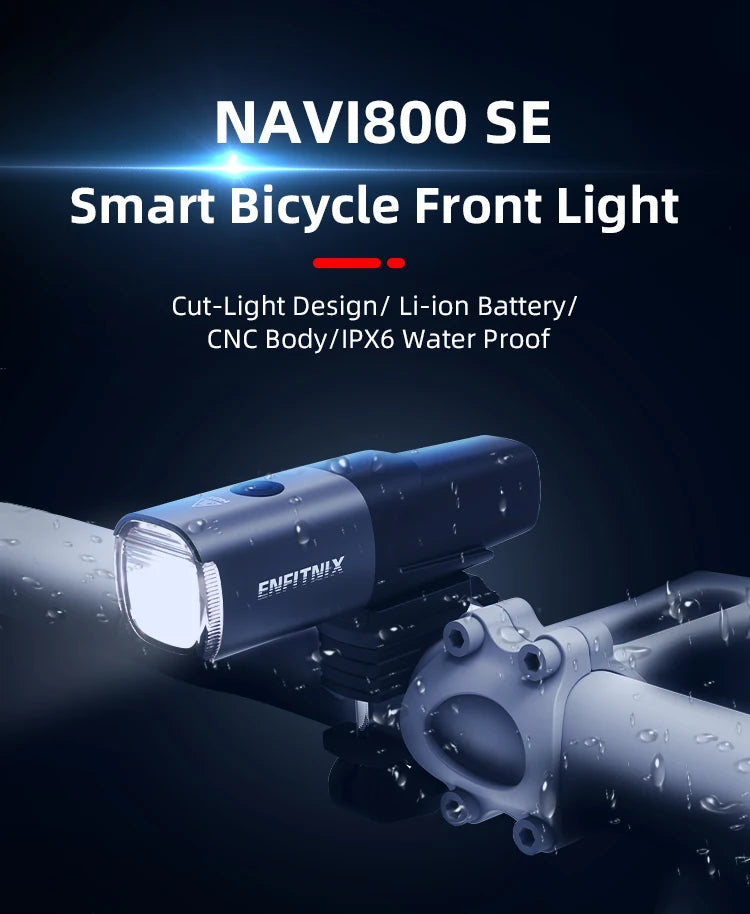 New Enfitnix Navi800SE Usb Rechargeable Road Mountain Bike Light Smart Headlights Smart Headlights 800 Lumens Long Life Time