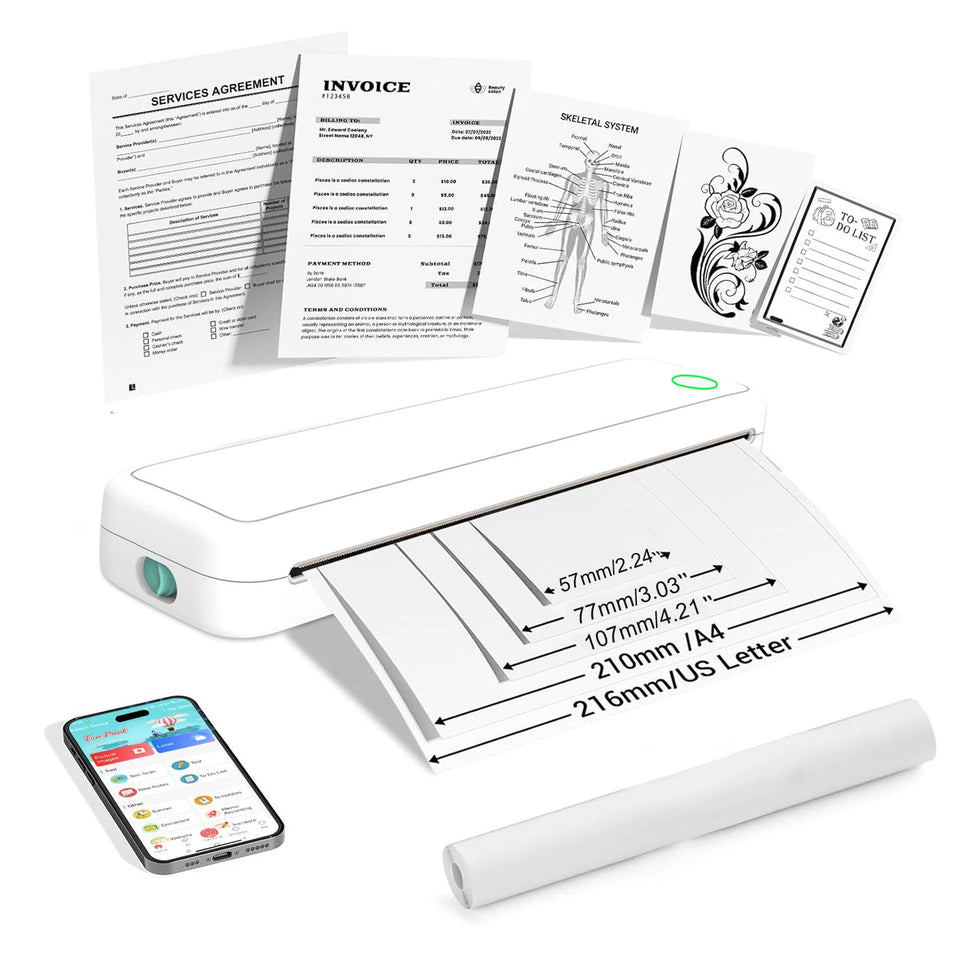 Wireless A4 ink free mini portable thermal printer, suitable for mobile phones and laptops, supports mobile printing