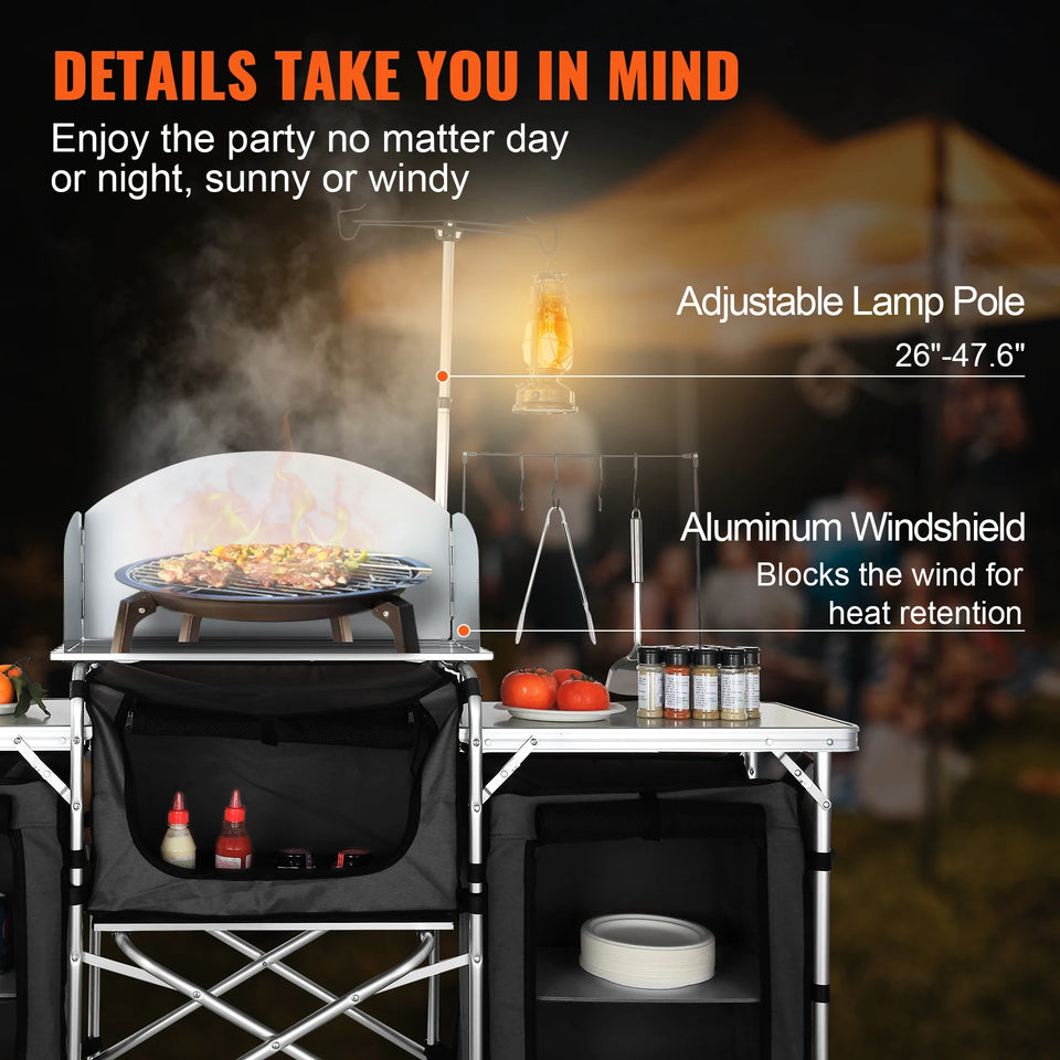 SucceBuy Camping Outdoor Kitchen Table Cabinet Foldable Folding Cooking Storage Rack X-Shaped Aluminum Alloy Bracket for BBQ