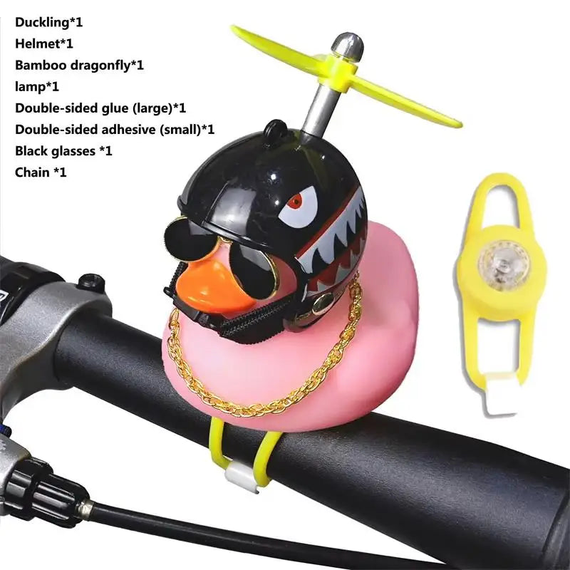 Bicycle Bell Black/Yellow Duck Cartoon Little Ducks Helmet Head Light Shining Duck Bicycle Bells Handlebar Bicycle Accessories
