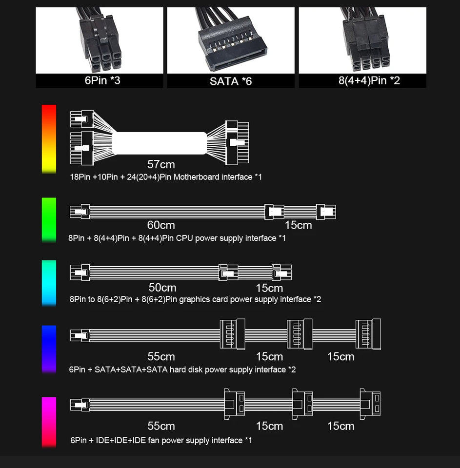 JULONGFENGBAO ATX 850W Full Modular RGB 80Plus Gold 20+4Pin 12V PSU Professional E-Sports Video Game Computer PC Power Supply