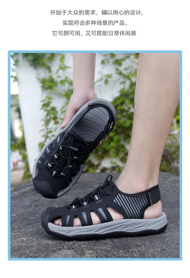 Summer Men's Sandals Beach Shoes Handmade Breathable Design Wading Casual Beach Shoes Lightweight Soft Bottom Outdoor Sandals
