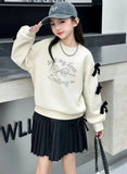 Girls' 2025 New Spring/Autumn Long Sleeve Bowknot Loose Fit Stylish Korean Style Mid-Big Kids Sweatshirt