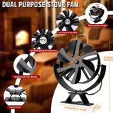6 Blades Heat Powered Stove Fan Eco Quiet Black Log Wood Burner Fireplace Eco-Fan Winter Home Warm Efficient Heat Distribution