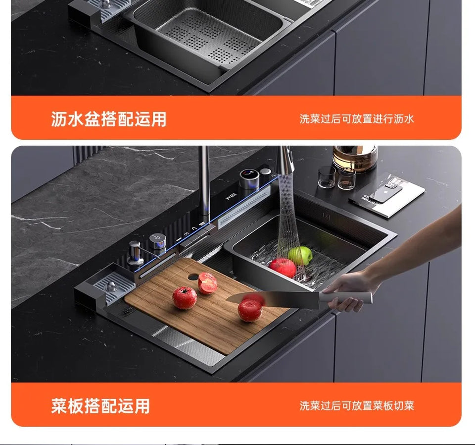 304 Stainless Steel Kitchen Sink, Large Single Sink, Thickened Whale Relief, Digital Display, Washbasin, Washbasin