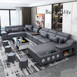 MANBAS Modern Scientific Cloth Sectional Sofa Set with Chaise Lounge, Bluetooth Speakers, and USB Charging Ports for Living Room