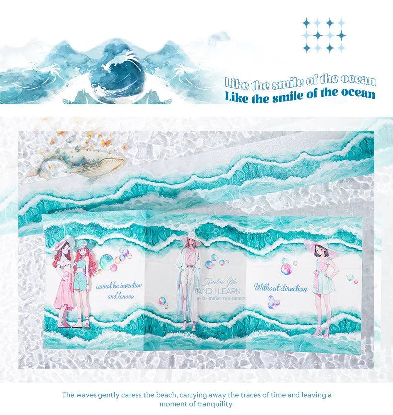 Mr. Paper, 200cm/roll, Wave Themed Material Tape, Decorative Collage Scrapbook, Photo Frame, Phone Case, Notebook, Water Cup