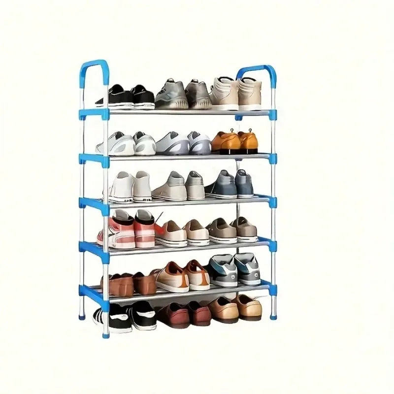 5-Layer Stackable Shoe Rack, Space-Saving Black & Blue Vertical Shoe Storage Cabinet for Wardrobes & Corners