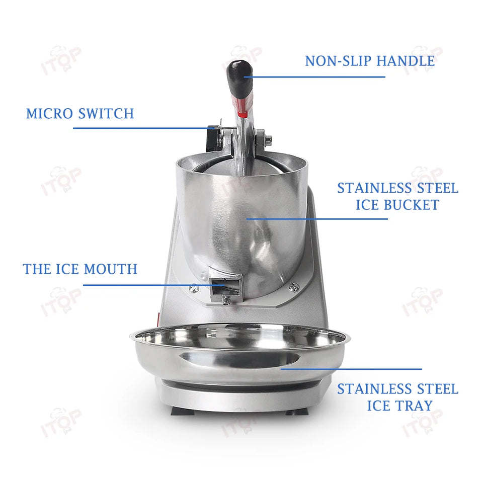 ITOP Ice Crusher Small Commercial Ice Shaver Stainless Steel Shaved Ice Machine Snow Cone Maker