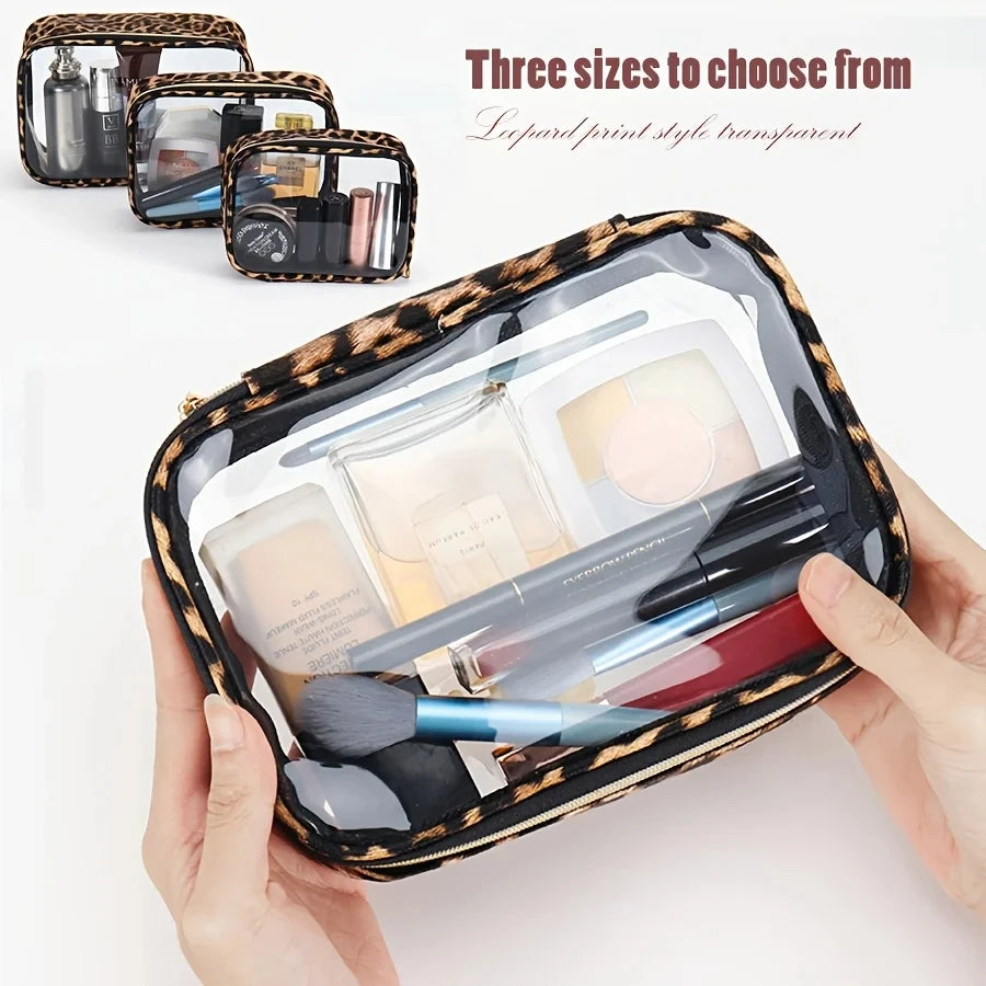 Waterproof Large Capacity Leopard Print Clear Makeup Bag Portable Travel Toiletries Storage Cosmetic Organizer with Zipper