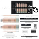 6/29 pcs Pro Sketching Drawing Pencils Set with Roll-Up Nylon Case,14 Graphite Pencils (14B-5H), Charcoal Pencils,Erasers