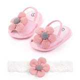 Baby Sandal with Hairband Cute Flower Design Soft Cotton Sandal for Spring and Summer Baby Girl 0-18M