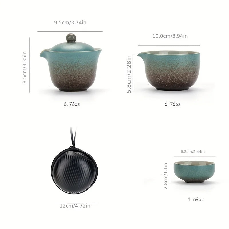 A set of exquisite ceramic tea ware, suitable for outdoor camping and home use, with a portable teapot.