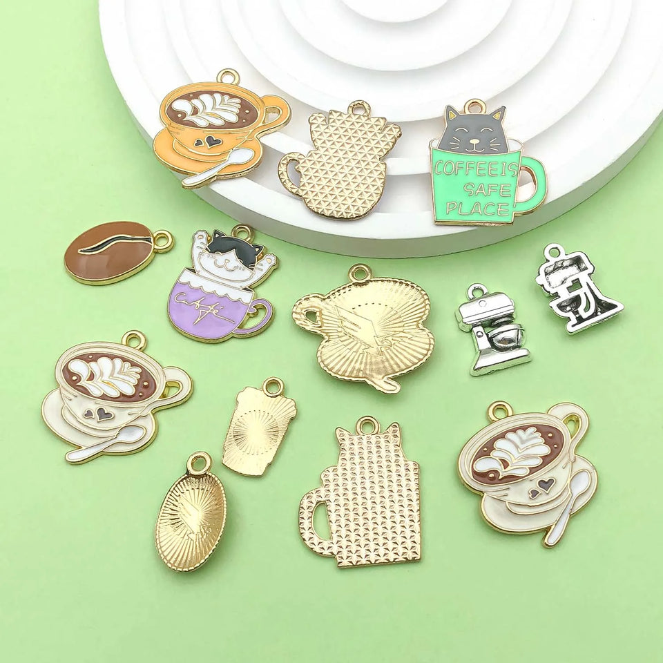 10/20pcs Coffee Charms Alloy Coffee Cup, Coffee Bean Design Pendants for DIY Bracelet Necklace Jewelry Making Accessories